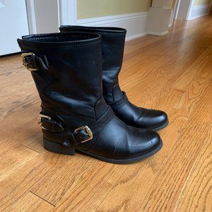 Black Vegan Leather Steve Madden Combat Boots